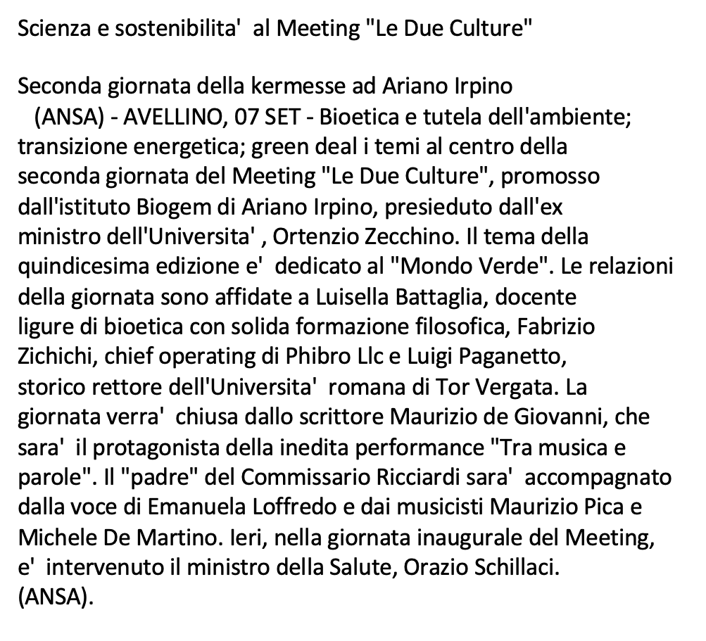 Scienza e sostenibilita'  al Meeting "Le Due Culture
